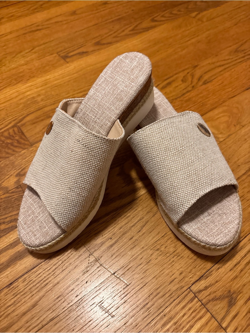 Beige Slide Wedge Sandals